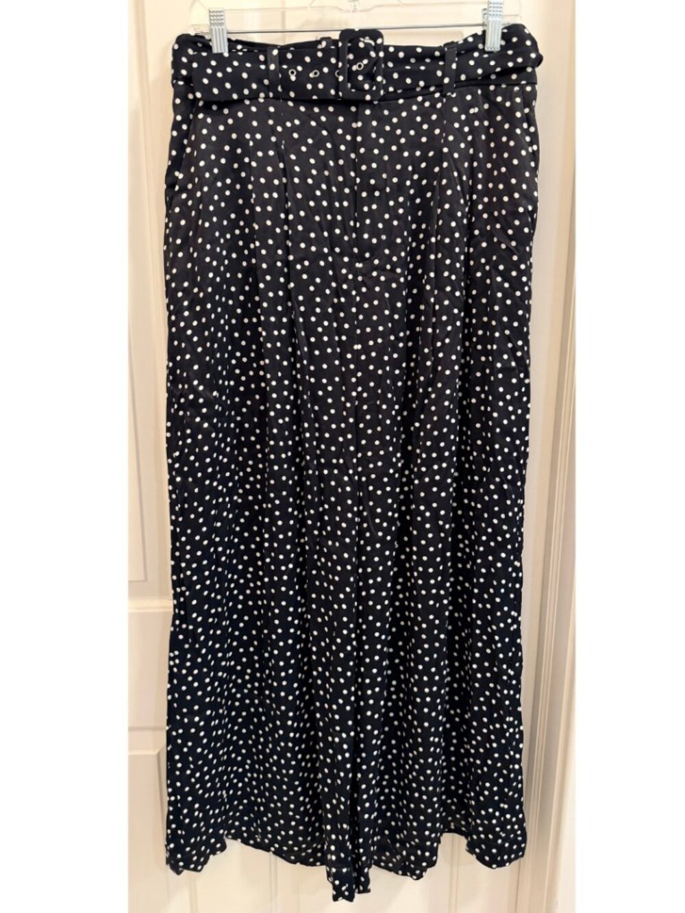 Maeve Anthropologie Polka Dot Wide Leg Pants Size 12 Black Belted